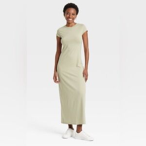 A New Day Women's Short Sleeve Knit Maxi Dress Olive XS